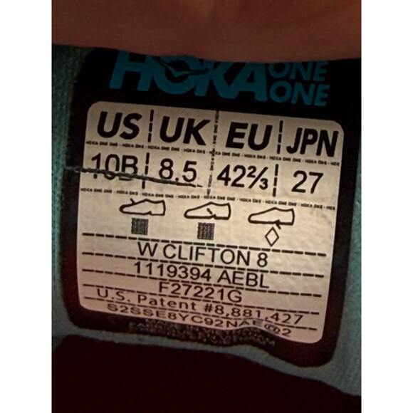 Hoka One One Clifton 8 Teal Red Running Shoes Men's Size 10B - Picture 6 of 6